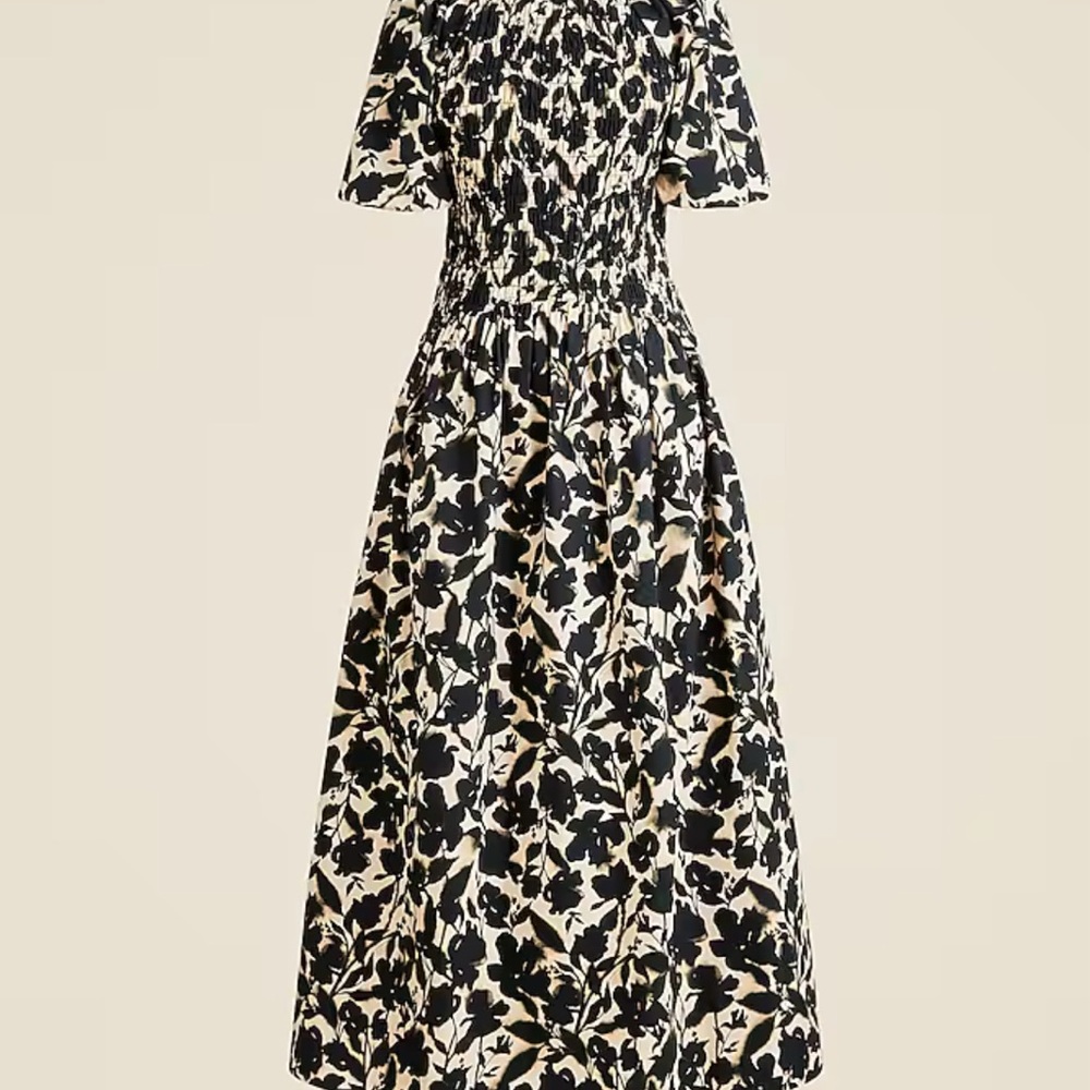 J. Crew Black and White A-line Midi Dress with Flutter Sleeves